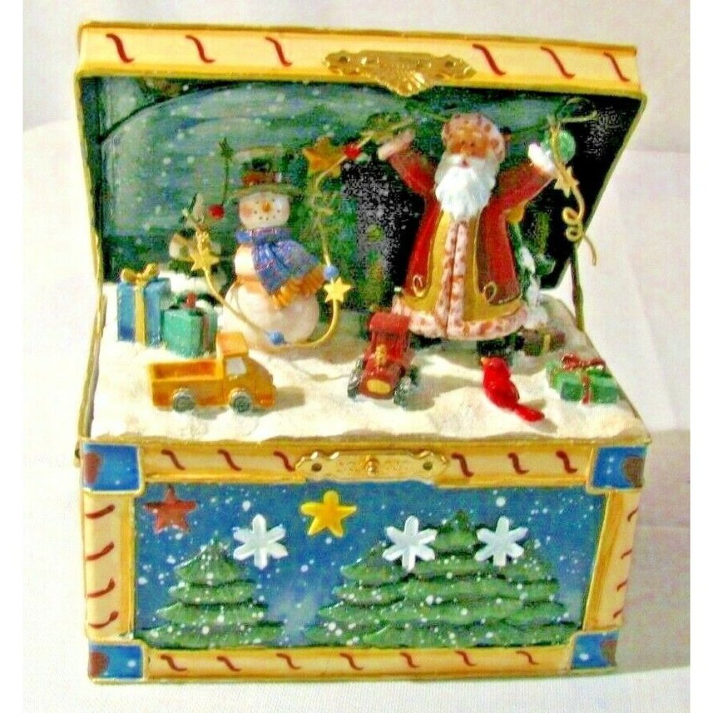 Sankyo Music Box Old World Santa & Snowman Tin